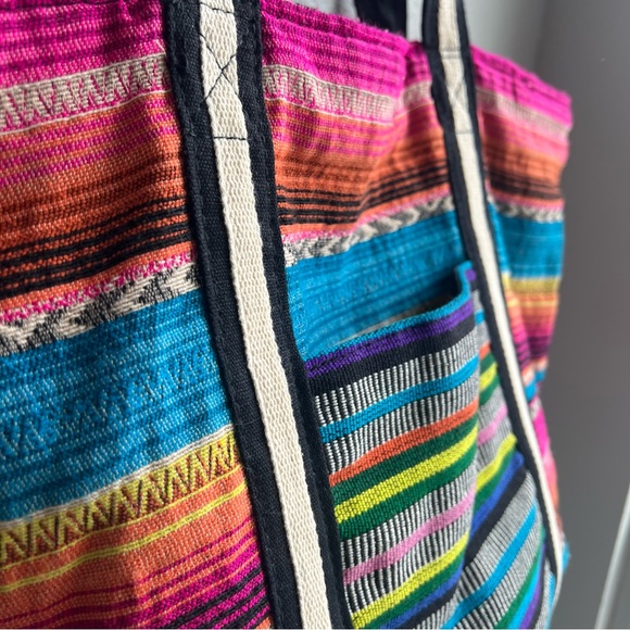 Large Boho striped Peruvian Mexican Zarape Tote beach Bag - Picture 5 of 15